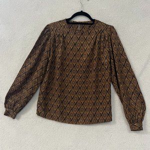 Poet by Nicola Vintage Blouse top, Size 8, 1992 Gold Brown Shirt